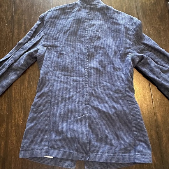 New With Tags, Zara Jacket Linen Blue Striped Mandarin Collar Blazer - Picture 4 of 10